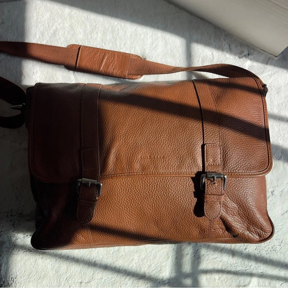 Cole Haan Messenger Leather Bag‎ Flapover Laptop Briefcase Crossbody Brown